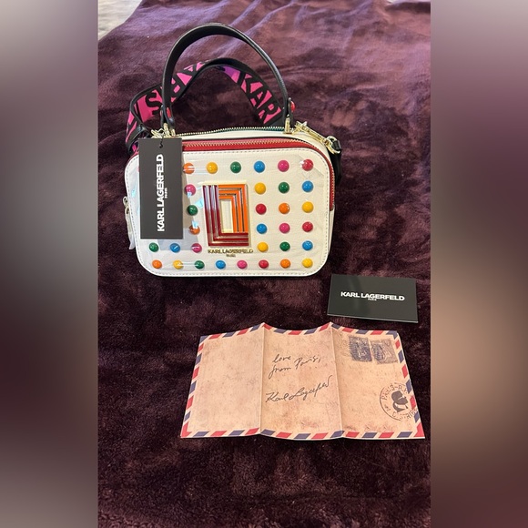 NWT, Karl Lagerfeld Paris Simon Top Handle Studded Crossbody - Picture 2 of 7